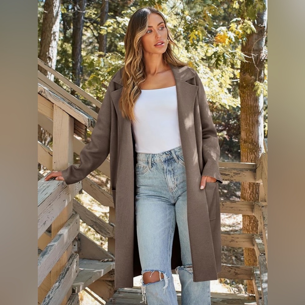 Lillusory Women’s Nutmeg Long Dressy Coatigan Jacket - XL - Bleach Stained